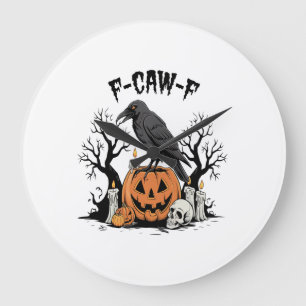 Grande Horloge Ronde Corbeau drôle, F-Caw-F, Corbeau crâne, Corbeau got