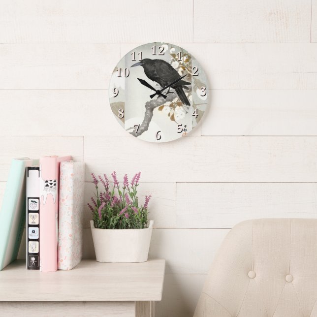 Grande Horloge Ronde Corbeau Koson Oiseau Japonais Corbeau (Salle de lecture)