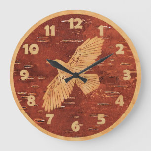 Grande Horloge Ronde Corbeau rustique sur écorce de Birch Intérieur