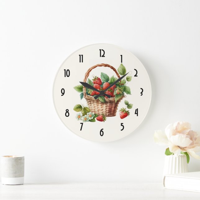 Grande Horloge Ronde Corbeille pleine de fraises (Maison)