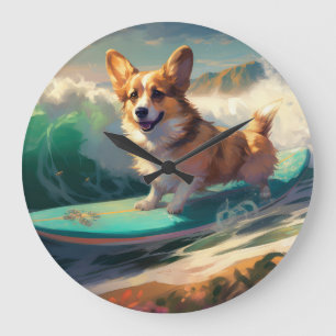 Grande Horloge Ronde Corgi Beach Surf Peinture