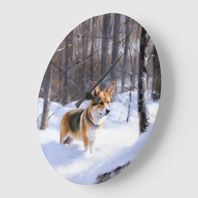 Grande Horloge Ronde Corgi laisse neiger Noël (Angle)
