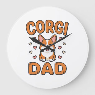 Grande Horloge Ronde Corgi Papa Gravure Vintage T-shirt pour Amoureux d