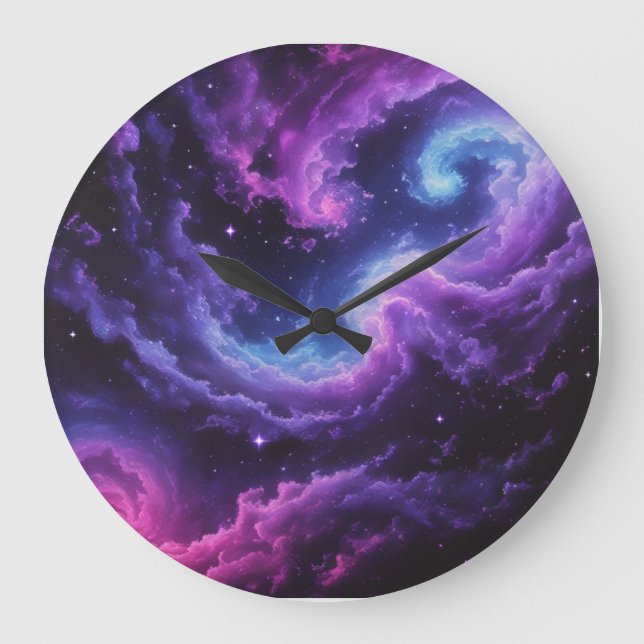 Grande Horloge Ronde Cosmic Galaxy Nebula Abstract Space Art Design (Recto)