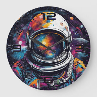 Grande Horloge Ronde Cosmic Voyager Astronaut Nebula Wall Clock
