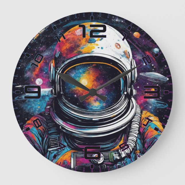 Grande Horloge Ronde Cosmic Voyager Astronaut Nebula Wall Clock (Recto)