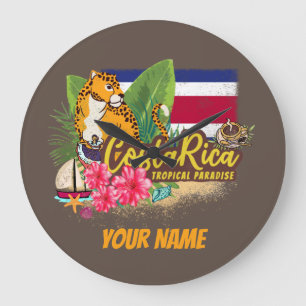 Grande Horloge Ronde Costa Rica retro big cat vintage flag Souvenir