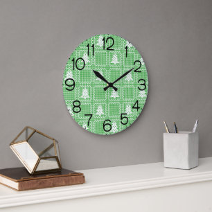 Grande Horloge Ronde Cosy sapin de Noël affreux pull à damiers motif