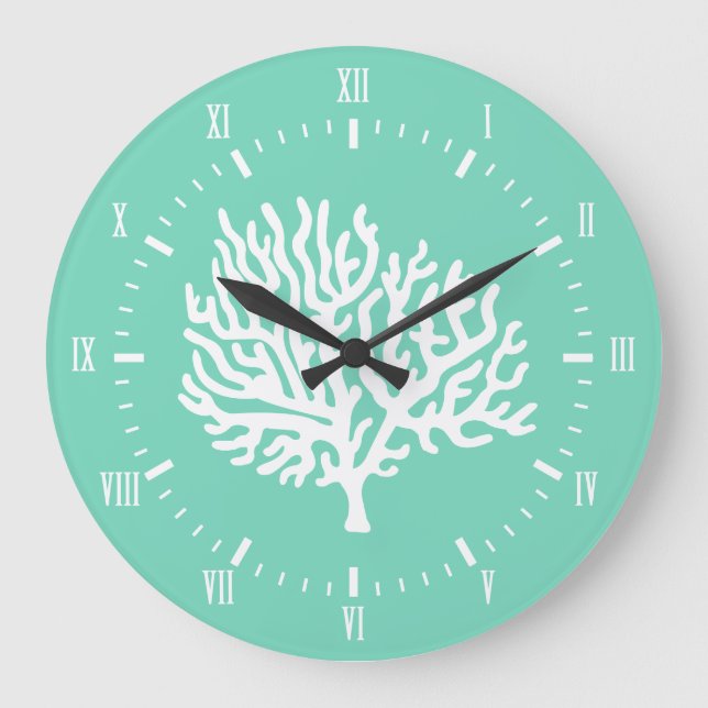 Grande Horloge Ronde Côté Blanc Mer Corail et Verre Vert (Recto)