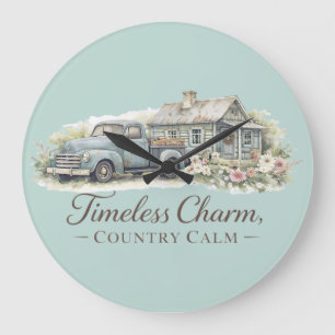 Grande Horloge Ronde Cottage Fleur Sauvage Camion Bleu Vintage Calme