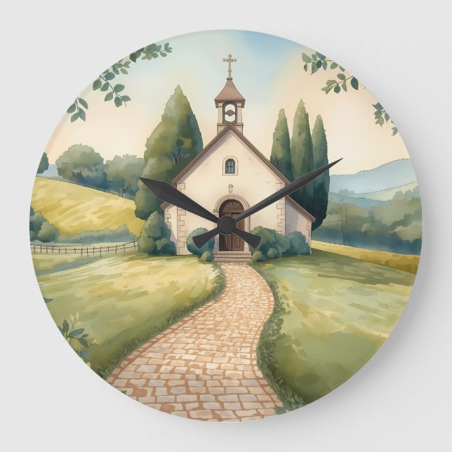 Grande Horloge Ronde Cottagecore Chapel Path Pastel Landscape (Recto)