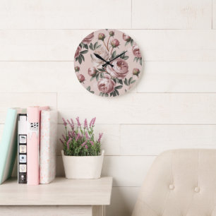 Grande Horloge Ronde Cottagecore Floral Romantique Vintage Paeonia