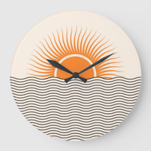 Grande Horloge Ronde Coucher de soleil Abstrait : décoration boho géomé