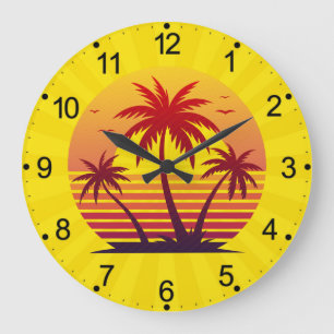Grande Horloge Ronde Coucher de soleil avec vecteur de palmiers