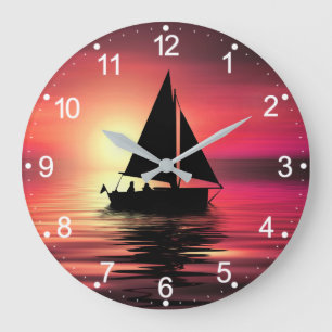 Grande Horloge Ronde Coucher de soleil, Bateau, Mer avec Arrière - plan