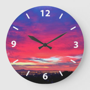 Grande Horloge Ronde Coucher de soleil bleu rose chaud soleil paysage c