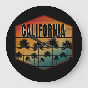 GRANDE HORLOGE RONDE COUCHER DE SOLEIL DE CALIFORNIE PALMIERS ÉTÉ