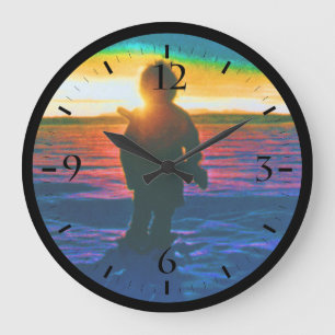 Grande Horloge Ronde Coucher de soleil de chasseur d'eskimo vintage USA