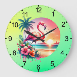 Grande Horloge Ronde Coucher de soleil flamant rose Clipart-93938