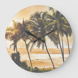 Grande Horloge Ronde Coucher de soleil sur les palmiers : Goa Vintage