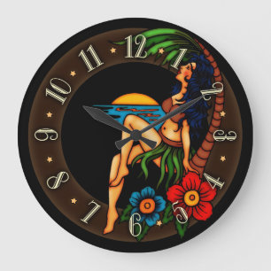 Grande Horloge Ronde Coucher de soleil sur l'île de Tattoo vintage