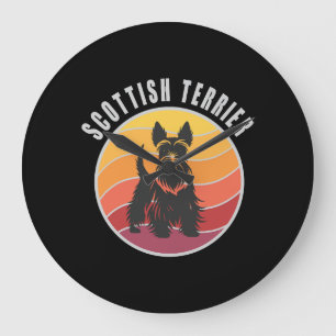 Grande Horloge Ronde Coucher de soleil vintage écossais Terrier