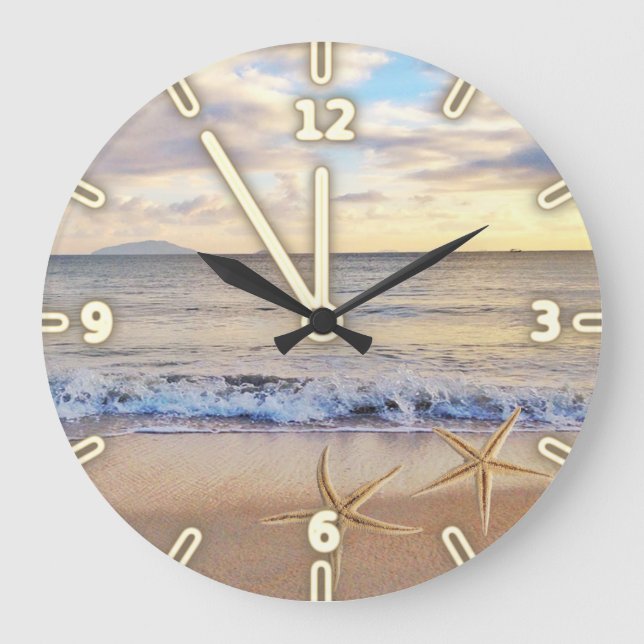 Grande Horloge Ronde Coucher du soleil adorable   moderne de plage, (Recto)