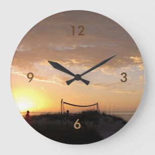 Grande Horloge Ronde Coucher du soleil de plage de Volleball