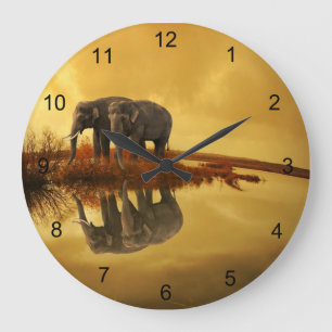 Grande Horloge Ronde Coucher du soleil d'éléphants