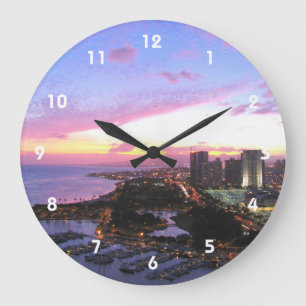 Grande Horloge Ronde Coucher du soleil d'Hawaï de paysage urbain de