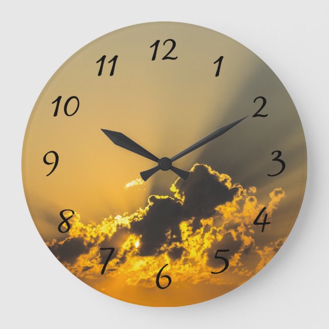 Grande Horloge Ronde Coucher du soleil d'or illuminant un nuage (Recto)