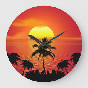 Grande Horloge Ronde Coucher du soleil tropical d'horizon d'océan de