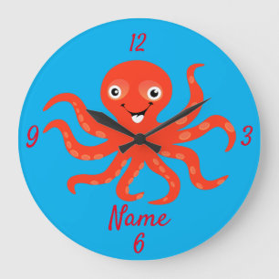 Grande Horloge Ronde Coucou rouge souriant Octopus Thunder_Cove