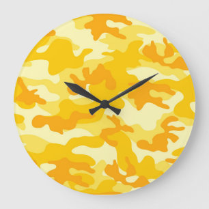 Grande Horloge Ronde Couleur Camo Jaune Doré Lumineux