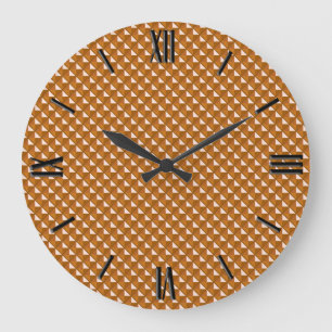 Grande Horloge Ronde couleur cuivre, aspect métallique, grille cloutée