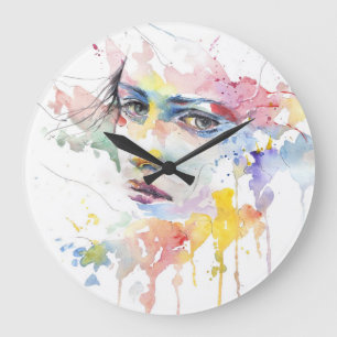 Grande Horloge Ronde couleur de l'eau face couleurs arc-en-ciel blanc