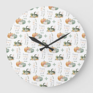 GRANDE HORLOGE RONDE COULEUR D'EAU CITROUILLES ET GOURDS