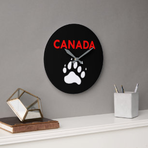 Grande Horloge Ronde Couleur d'impression du pied d'animal du Canada