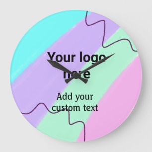 Grande Horloge Ronde Couleur pastel simple ajoutez votre logo texte per