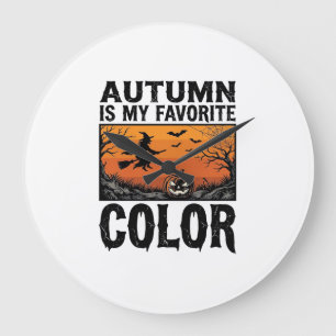 Grande Horloge Ronde Couleur préférée d'automne Halloween Citrouille Ve