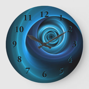 Grande Horloge Ronde Couleurs bleu spirale 3D Art Abstrait fractal mode