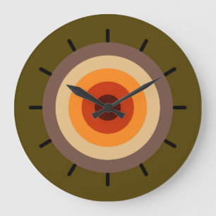 Grande Horloge Ronde Couleurs d'automne - Rouge Orange Jaune Tan Vert B
