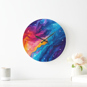 Grande Horloge Ronde Couleurs de peinture acrylique arc-en-ciel abstrai