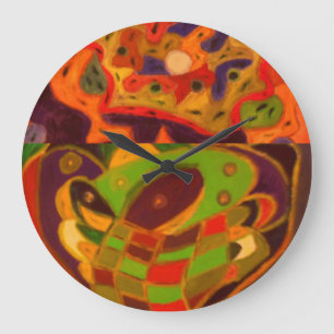 Grande Horloge Ronde Couleurs de terre motifs mélangées design fantaisi