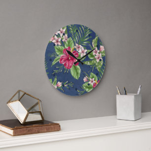 Grande Horloge Ronde Couleurs élégantes et somptueuses Motif Floral T