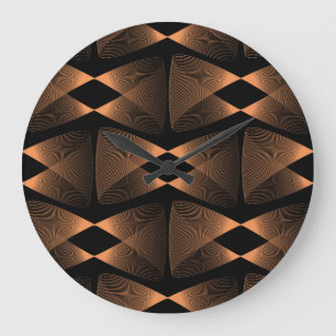 Grande Horloge Ronde Couleurs en cuivre, tuiles linéaires abstraites