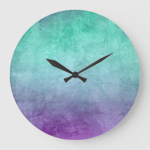 Grande Horloge Ronde Couleurs Grunge - Sarcelle & Violet
