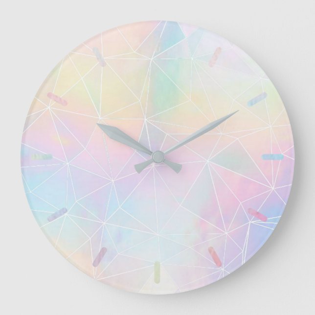 Grande Horloge Ronde couleurs pastel conception géométrique (Recto)