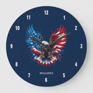 Grande Horloge Ronde Couleurs Patriotiques Personnalisées Amérique Aigl
