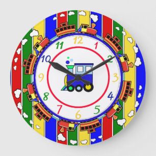 Grande Horloge Ronde Couleurs primaires mignonnes Choo Choo Train